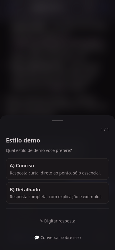 Hangar no celular respondendo uma pergunta do agente